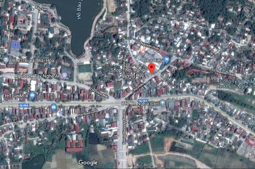 Chợ Hiếu, thị xã Thái Hòa - nơi xảy ra vụ hỏa hoạn. Ảnh: Google Maps