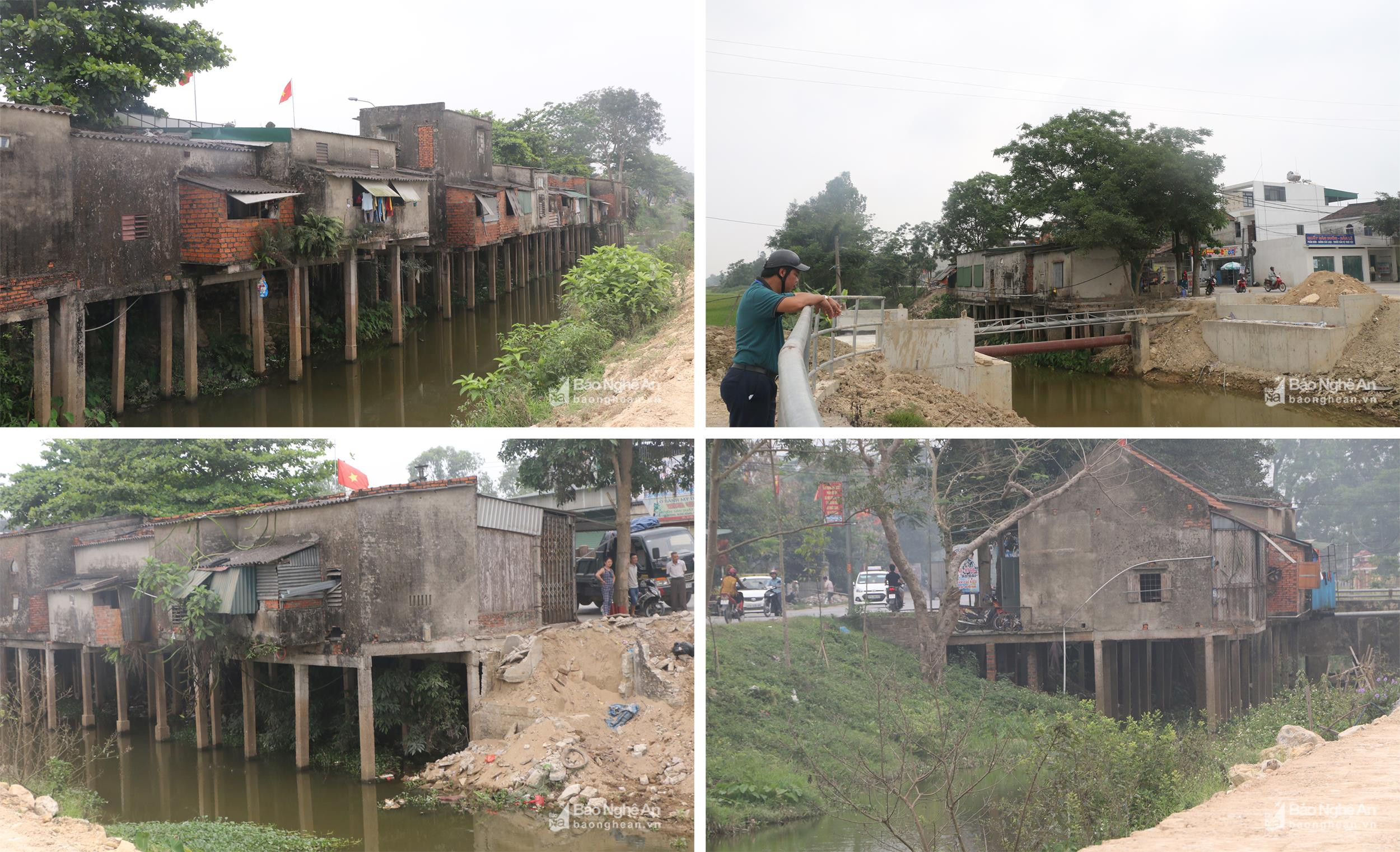 Những ki ốt xây lấn chiếm lòng kênh 12/9 đoạn qua địa bàn xã Hưng Thông ( Hưng Nguyên). Ảnh: Gia Huy