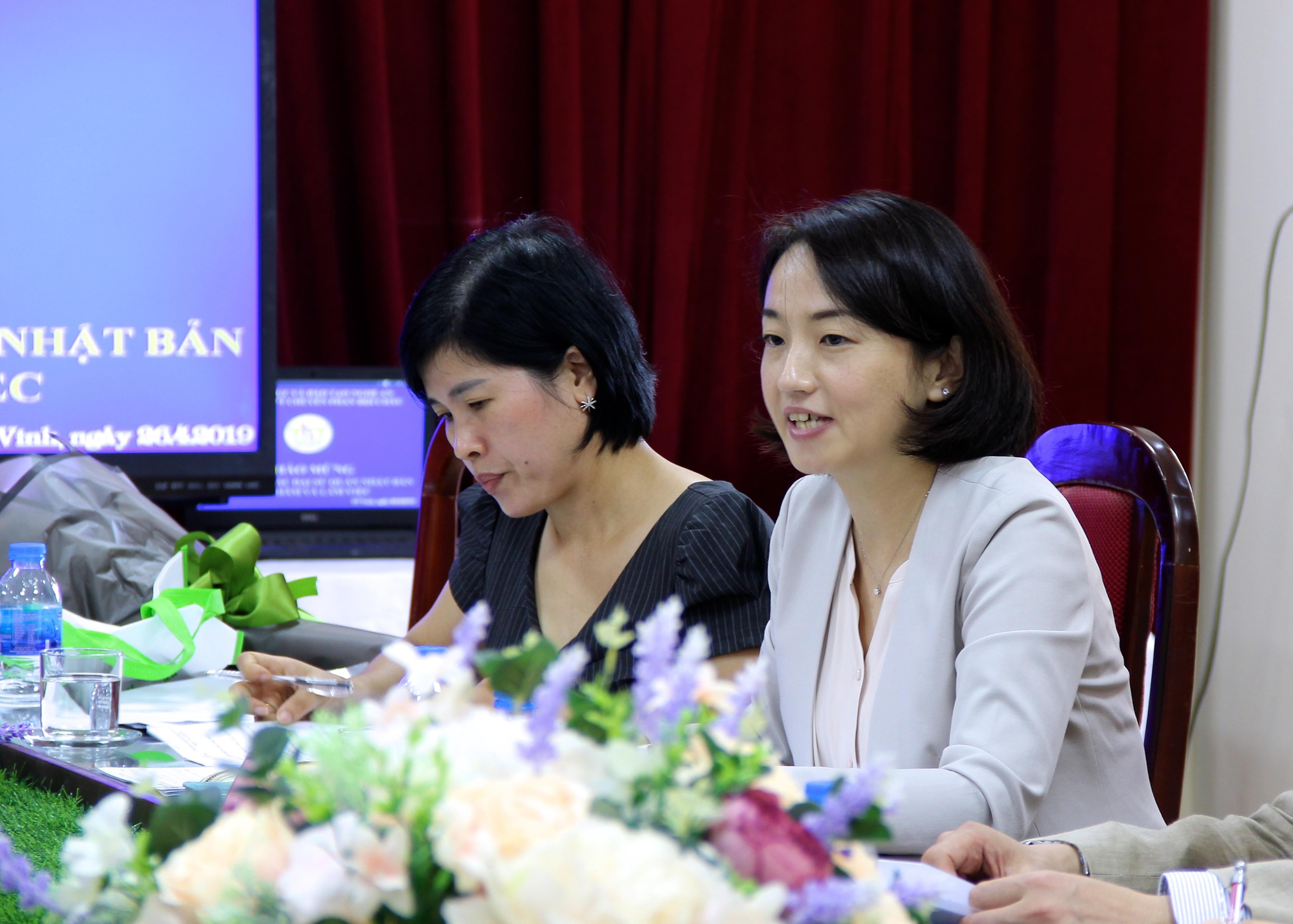 Bí thư thứ hai Đại sứ quán Nhật Bản Chuman Ai phát biểu tại buổi làm việc. Ảnh: Mỹ Nga 