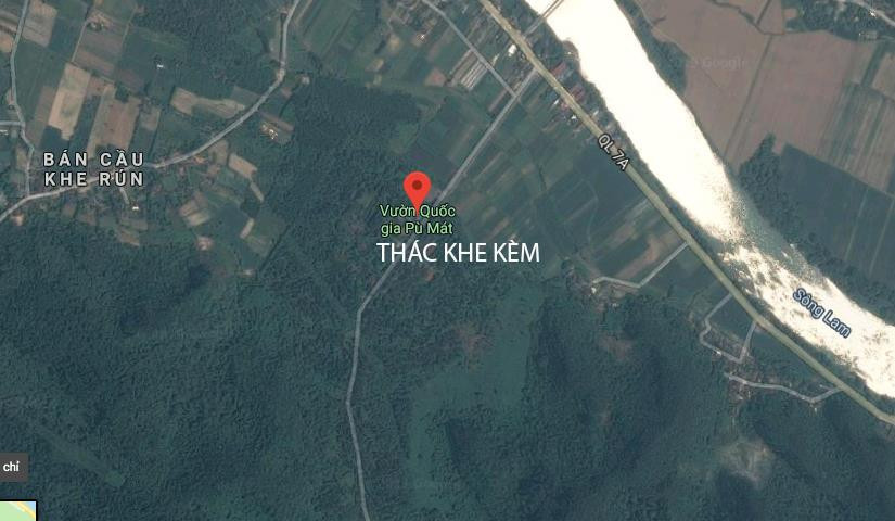 Vị trí thác Khe Kèm trên bản đồ google maps.