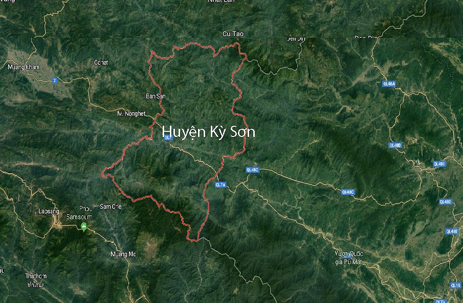 Huyện Kỳ Sơn, nơi vừa có 2 bệnh nhân được phẫu thuật gắp đỉa từ mũi ra. Ảnh: Google maps