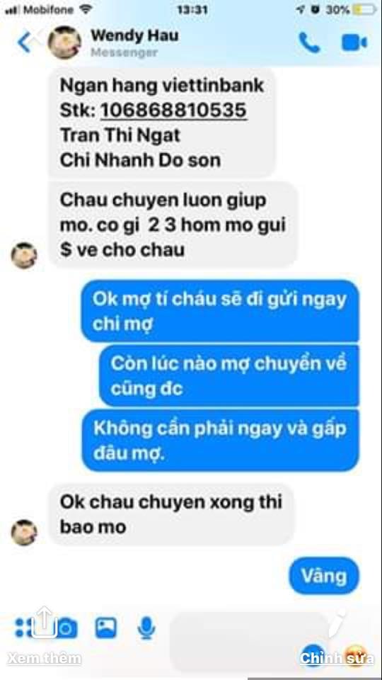 Đoạn tin nhắn lừa đảo do một người dân trình báo.