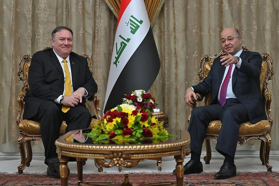 Ngoại trưởng Mỹ Mike Pompeo gặp Tổng thống Iraq Barham Saleh tại Baghdad trong chuyến công du Trung Đông ngày 9/1/2019. Ảnh: Getty