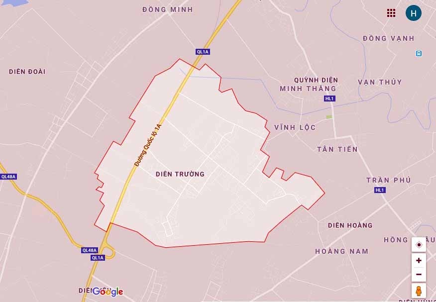 Xã Diễn Trường nơi xảy ra ổ dịch thứ 4 trên địa bàn huyện Diễn Châu. Ảnh Googl Maps