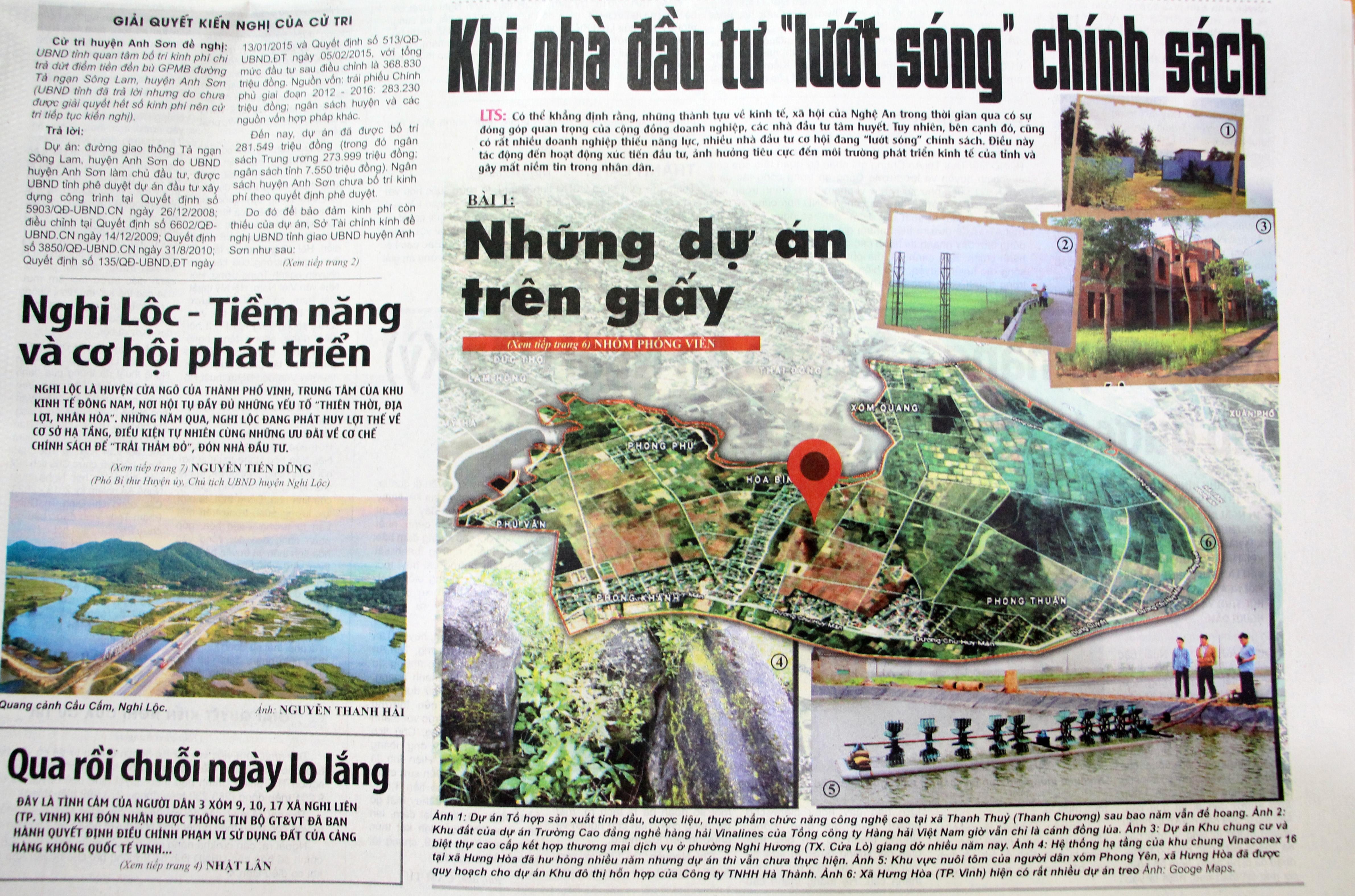 Một bài viết trên trang nhất Báo Nghệ An hàng ngày