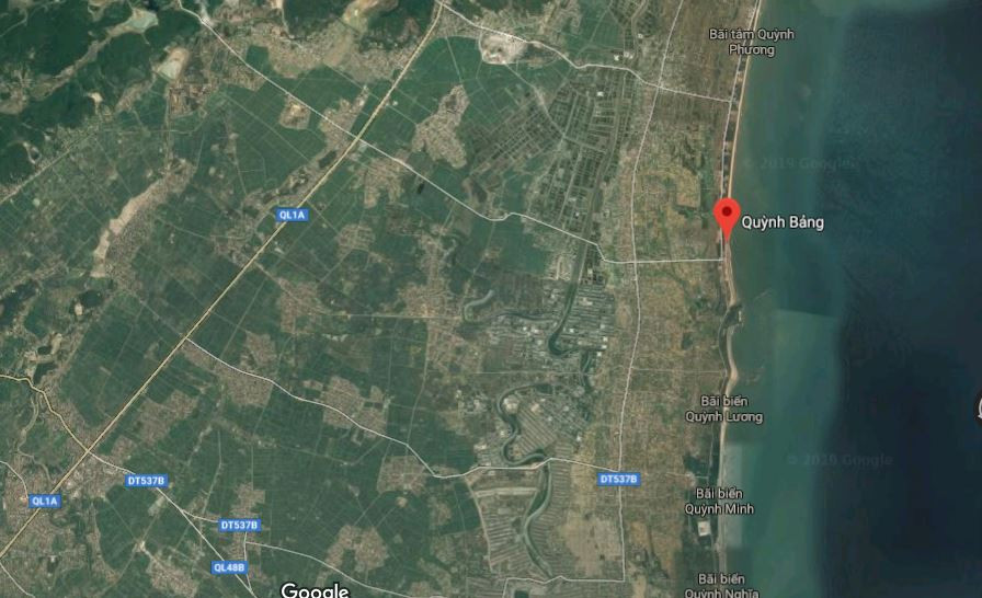 Quỳnh Bảng là một xã thuộc vùng bãi ngang huyện Quỳnh Lưu. Ảnh: Google Maps