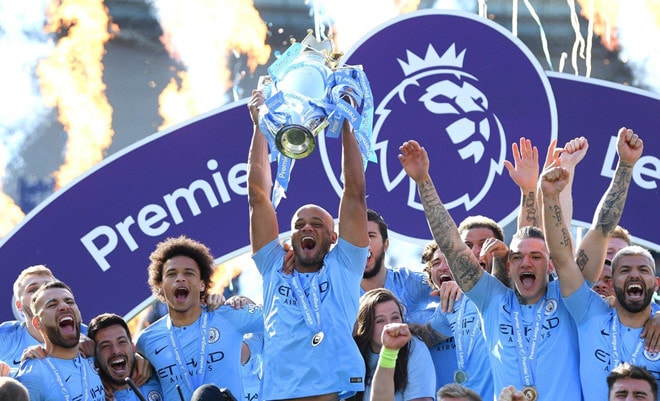 Man City trở thành nhà vô địch Premier League 2018/19 sau khi đánh bại Brighton 4-1 ở lượt đấu cuối. Ảnh: Getty.