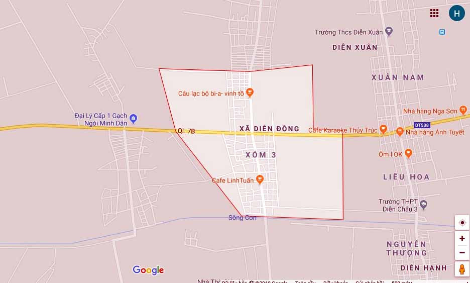 Xã Diễn đồng là địa phương thứ 15 của huyện Diễn Châu xảy ra dịch tả lợn châu Phi. Ảnh Google Maps