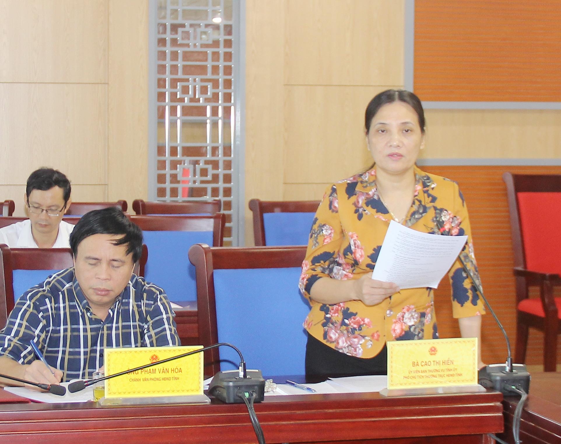 Phó Chủ tịch HĐND tỉnh Cao Thị Hiền kết luận tại cuộc họp. Ảnh: Mai Hoa