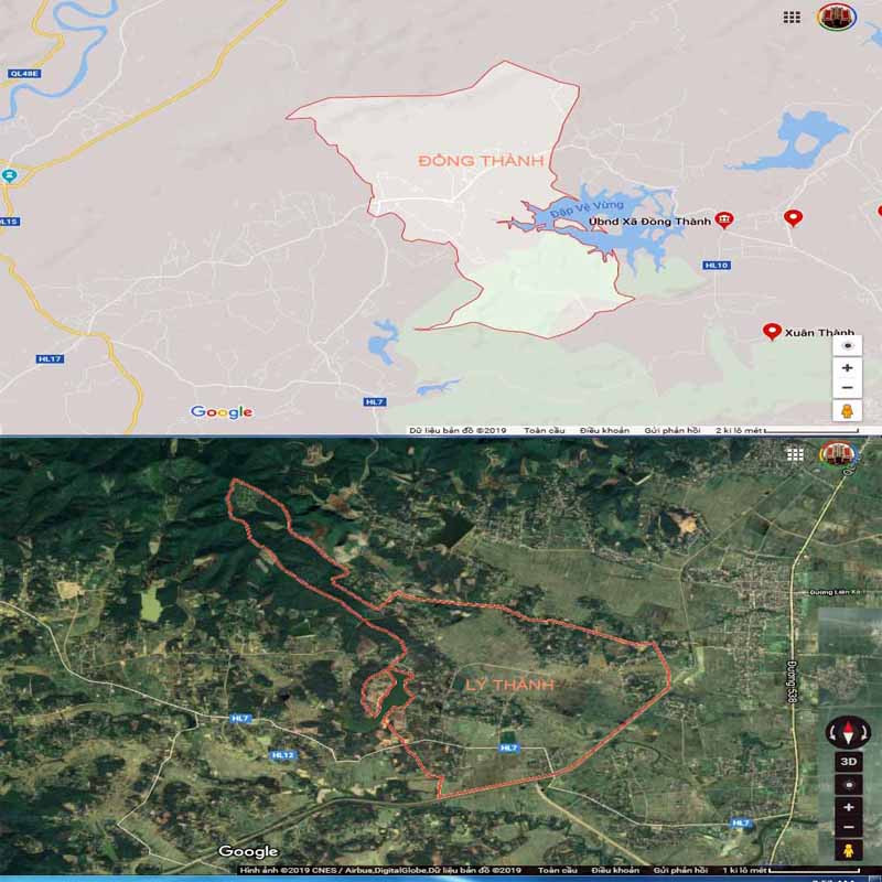 Đồng Thành và Lý Thành là 2 địa phương của huyện Yên Thành xảy ra ổ dịch tả lợn châu phi trong ngày 29/5, Ảnh Google Maps