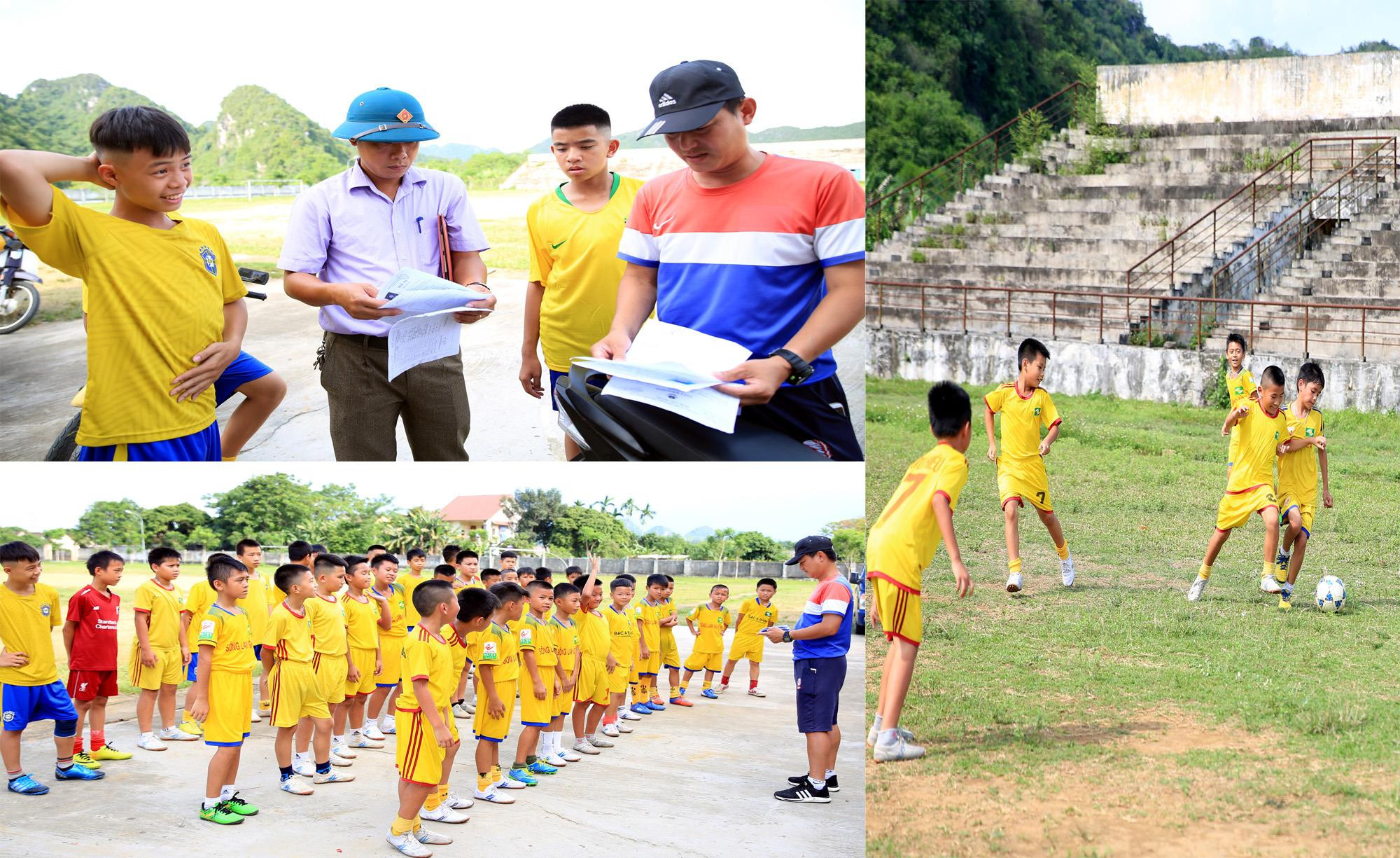 BHL cùng các cầu thủ đội bóng Quỳ Hợp đang nỗ lực tập luyện để có thành tích cao trong giải đấu sắp tới. Ảnh Hồ Phương