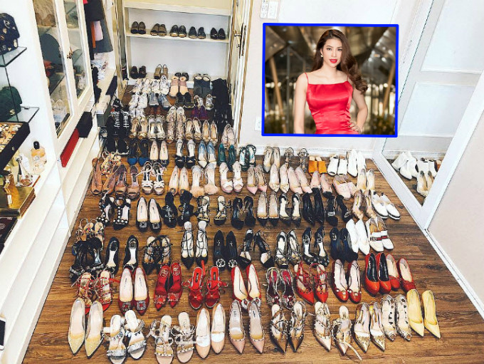 Ngoài túi xách, Phạm Hương còn có niềm đam mê sưu tập giày cao gót. Gia tài của cô có đến trăm đôi giày của nhiều thương hiệu đắt giá như Louboutin, Gucci...