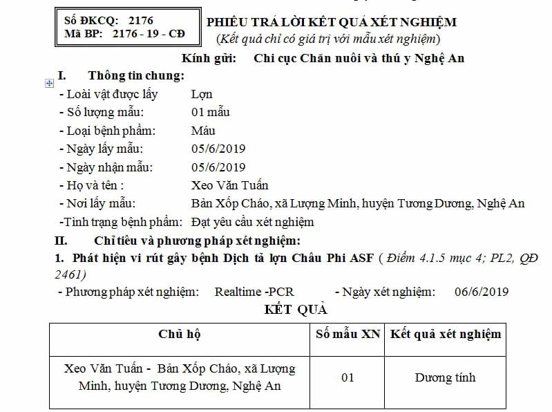 Kết quả xét nghiệm tại xã Lượng Minh, huyện Tương Dương. Ảnh: Xuân Hoàng