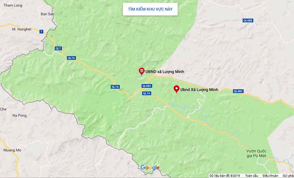 Lượng Minh là xã đầu tiên của huyện Tương Dương có dịch tả lợn châu Phi. Ảnh Google Maps