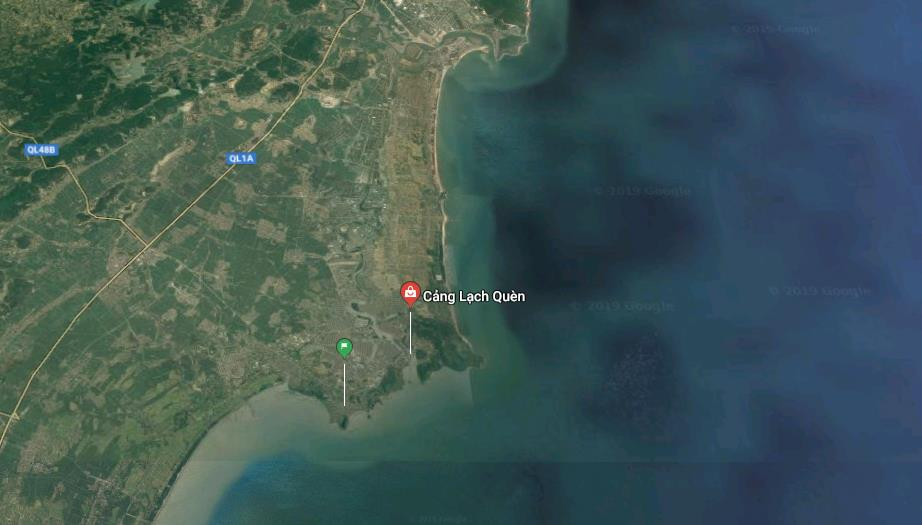 Sau 4 ngày gặp nạn tàu cá vào cảng cá Lạch Quèn an toàn. Ảnh: Google Maps