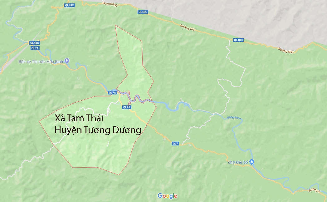 Bản đồ xã Tam Thái (huyện Tương Dương), nơi xảy ra vụ tai nạn. Ảnh: Google Maps