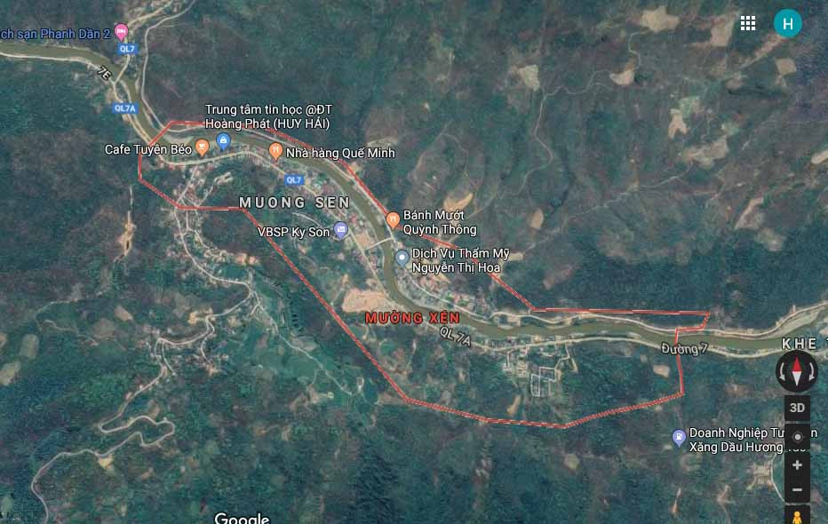 Thị trấn Mường Xén là địa phương thứ 16 của huyện Kỳ Sơn có dịch tả lợn châu Phi. Ảnh Google Maps