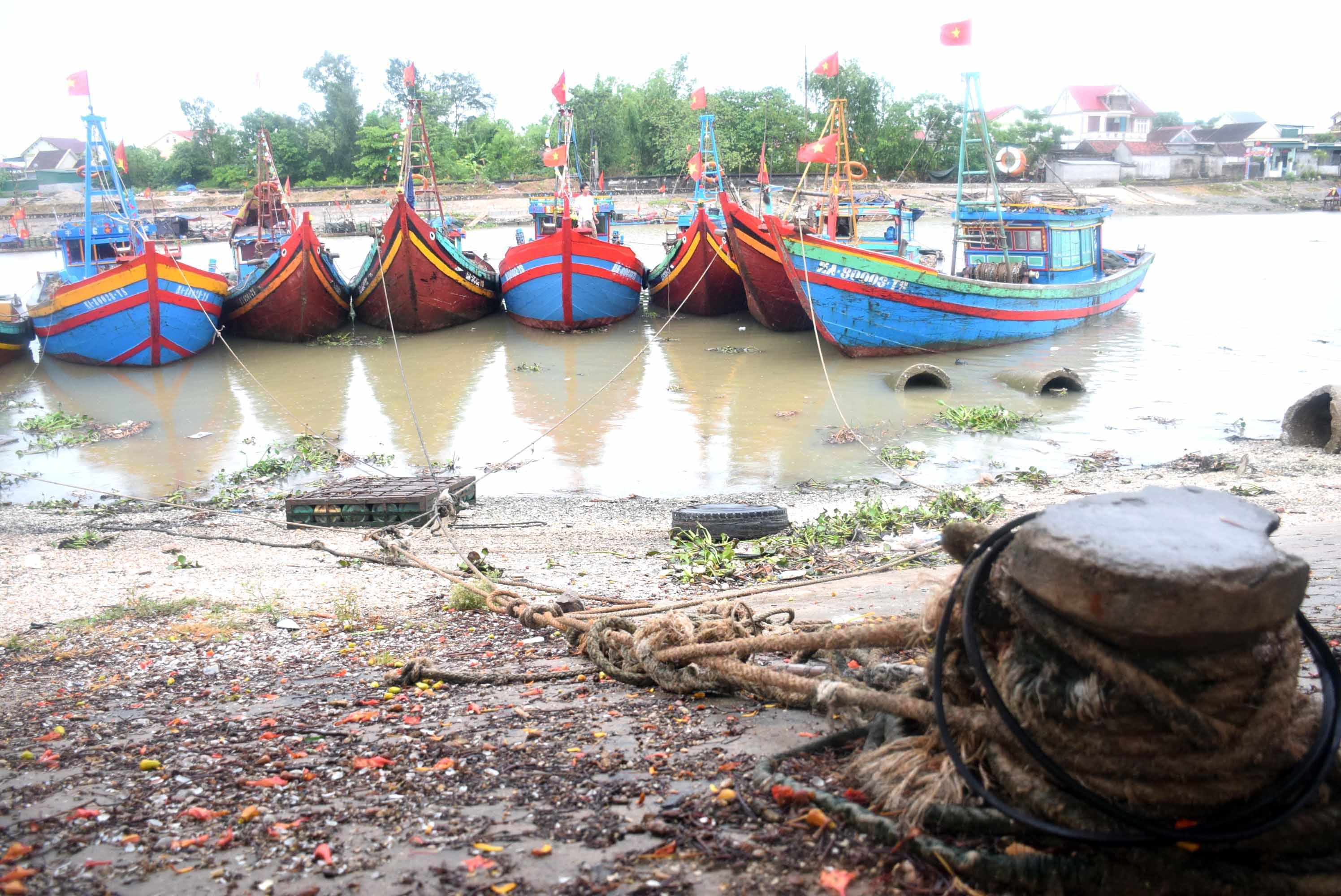 Tàu thuyền của xã Diễn Ngọc, huyện Diễn Châu đã được neo đậu cẩn thận để tránh trú bão số 2. Ảnh: Xuân Hoàng