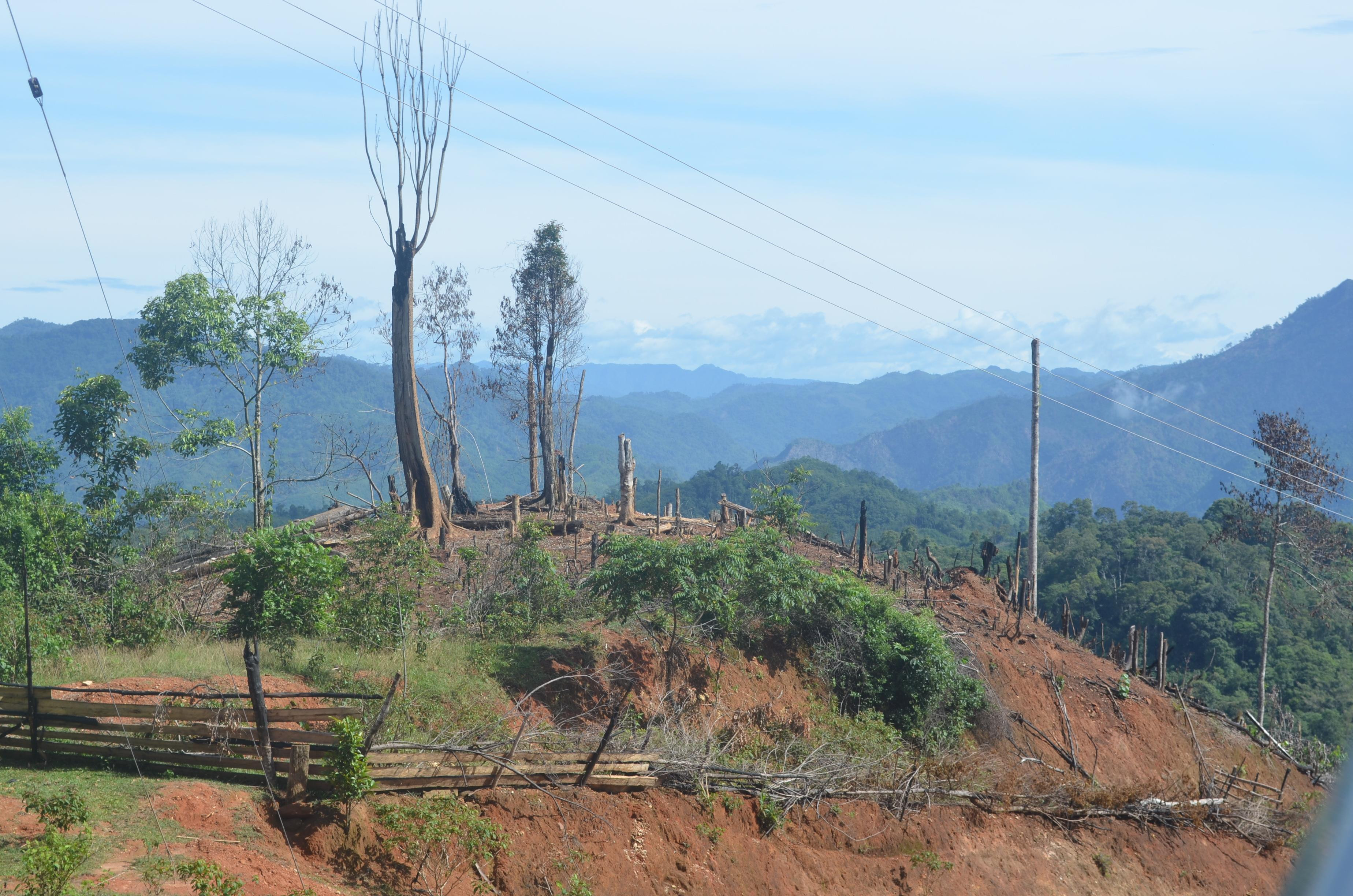 Hình ảnh thường thấy trên đường tuần tra biên giới Lào là những ngọi núi trọc do bị khai thác gỗ, hoặc phát đốt nương rẫy.