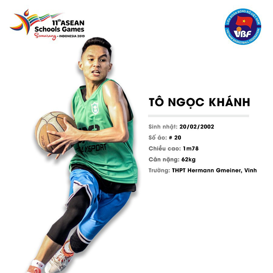 Tô Ngọc Khánh là tài năng bóng rổ Nghệ An tham dự ASEAN School Games. Ảnh: VBF