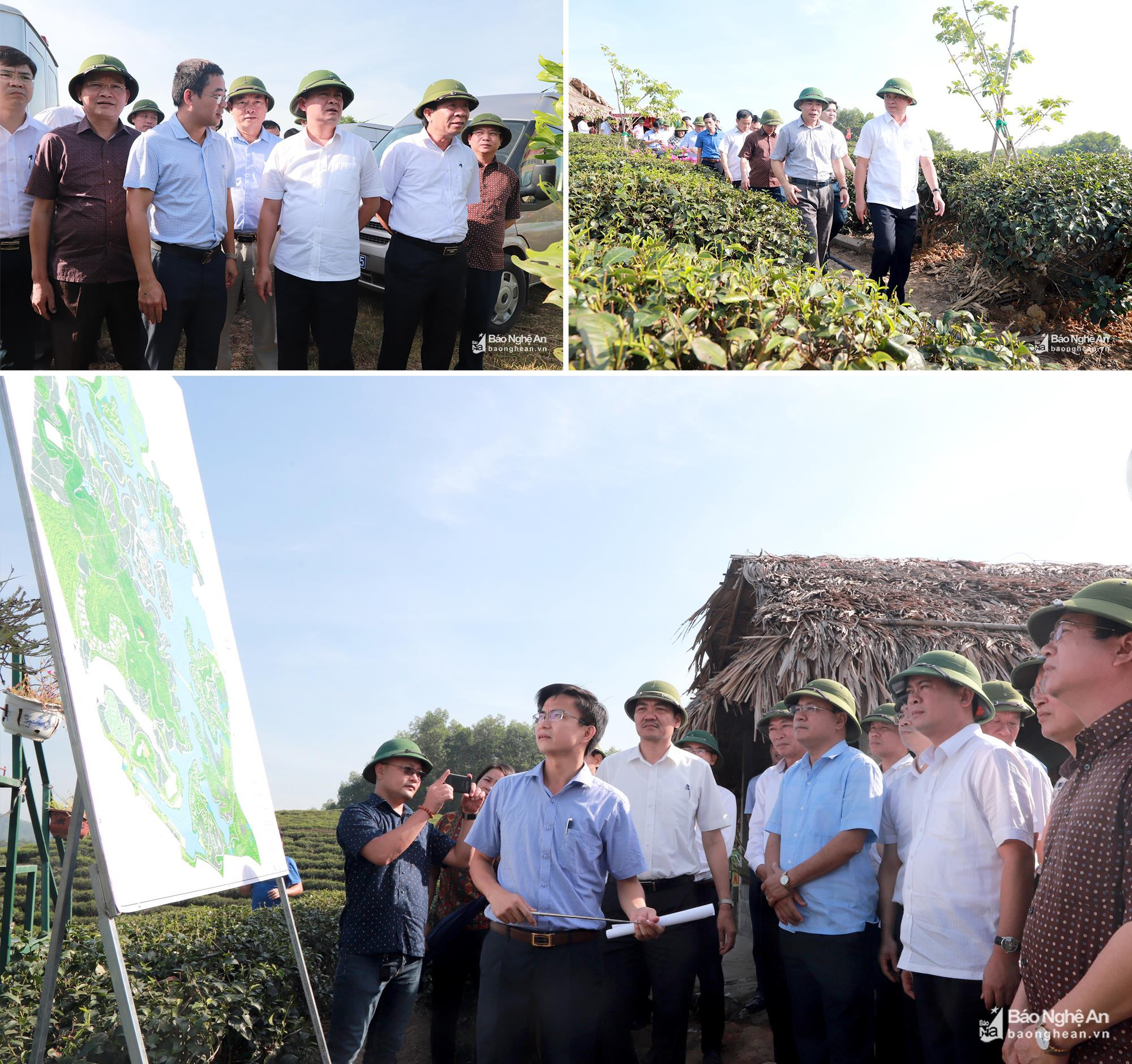 Chủ tịch UBND tỉnh Thái Thanh Quý kiểm tra tiến độ triển khai dự án khu du lịch hỗn hợp và nghỉ dưỡng Hồ Cầu Cau tại xã Thanh An và Thanh Thịnh. Ảnh: Thành Duy
