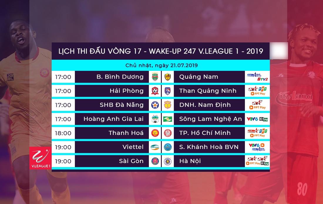 Lịch thi đấu vòng 17 V.League 2019. Ảnh: VPF