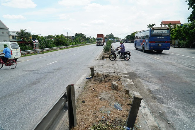 Vị trí xảy ra tai nạn tại km63+300. Ảnh: Nguyễn Hoàn