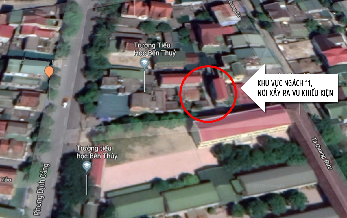 Khu vực ngách 11, ngõ 32 - nơi xảy ra vụ khiếu kiện. Ảnh: google.maps