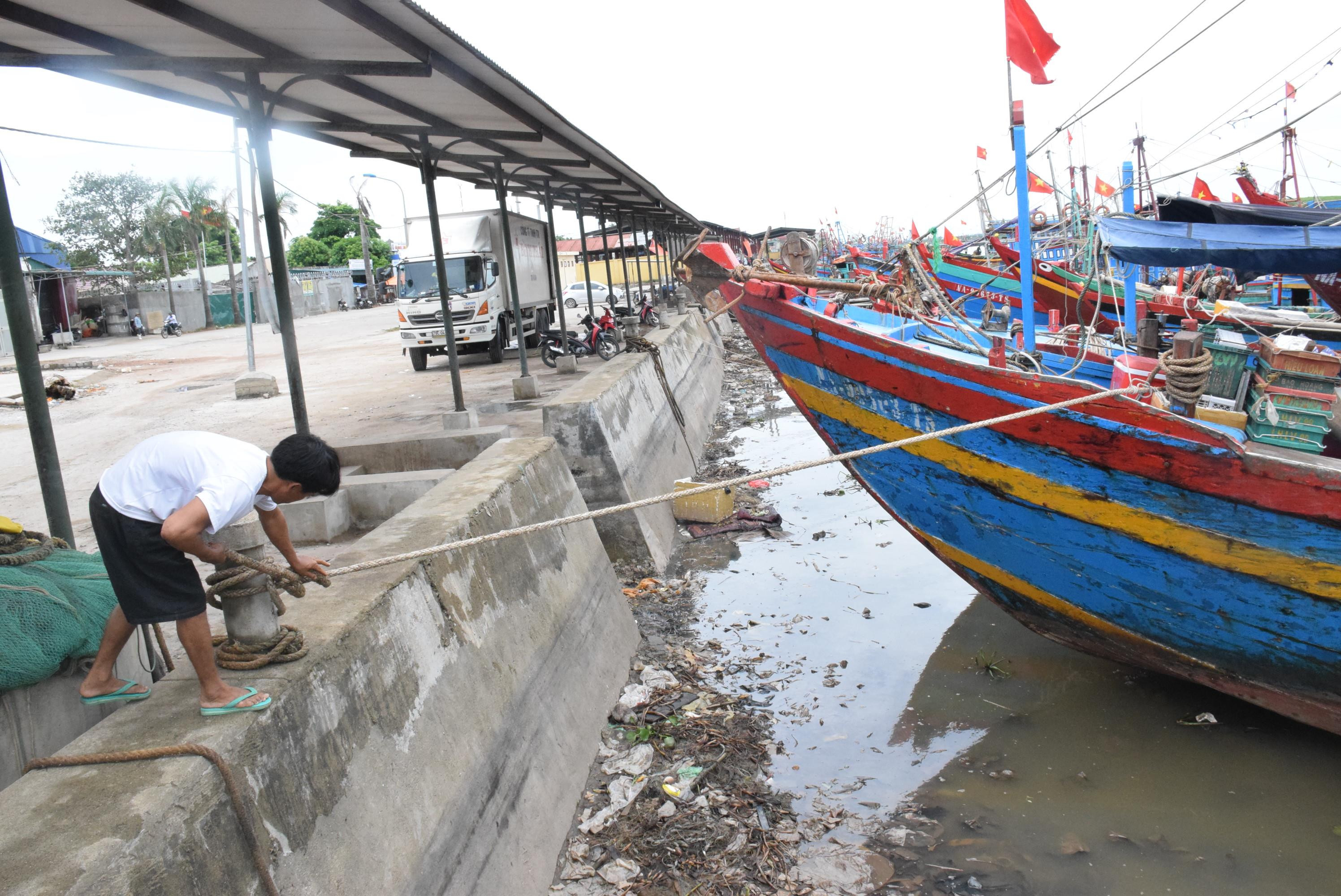 Ngư dân xã Diễn Ngọc (Diễn Châu) neo đậu tàu thuyền tránh trú bão số 3. Ảnh: Xuân Hoàng