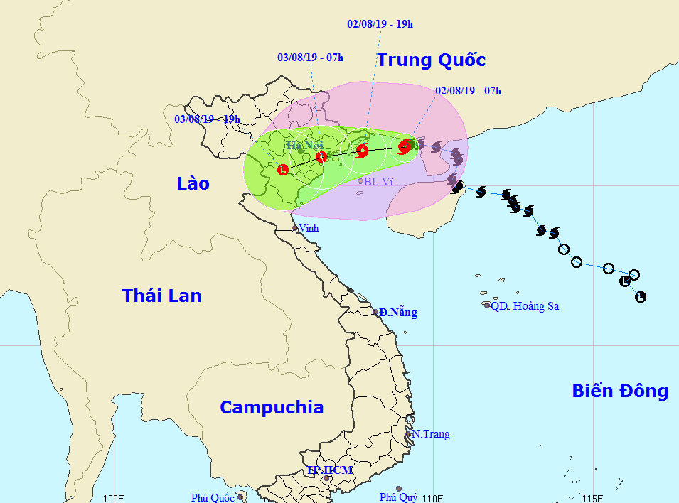 Đường đi của bão số 3. Ảnh: Đài Khí tượng thủy văn Bắc Trung bộ