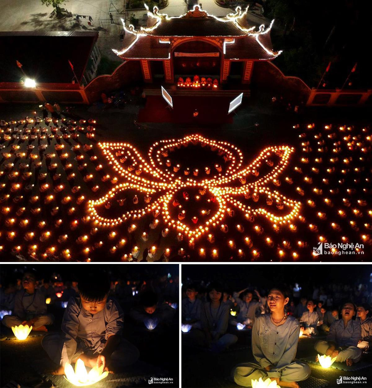Đêm hoa đăng với chủ đề “Ơn nghĩa sinh thành” tại chùa Gám. Ảnh: Huy Thư