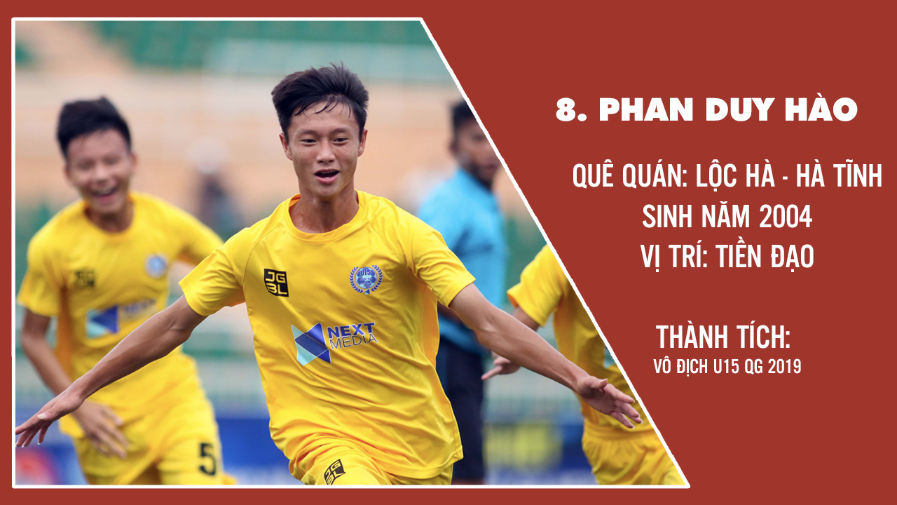 Tiền đạo Phan Duy Hào là cầu thủ duy nhất của Hà Tĩnh trong đội hình U15 SLNA được tập trung lên ĐT U16 Việt Nam. Đồ họa: Trung Kiên
