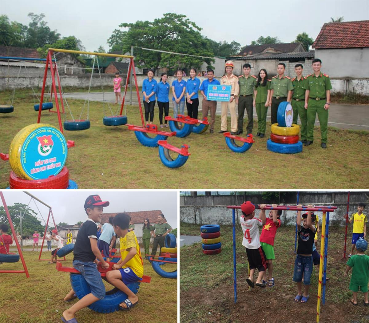 Đoàn Thanh niên Công an huyện Đô Lương đã ra mắt điểm vui chơi sinh hoạt cho thiếu nhi tại xã Đại Sơn. Ảnh: fb CANA