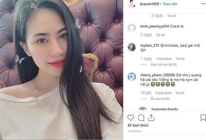 Một tài khoản còn tag tên Nhật Lê vào bức ảnh mới nhất của Thảo Mi và gọi cô là bạn gái mới của Quang Hải. Tuy nhiên, Thảo Mi không phản hồi thông tin này.