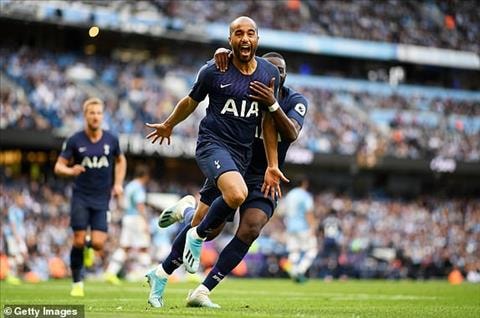 Lucas Moura san bằng cách biệt 2 -2 trong trận đấu với Man City trên sân Etihad. Nguồn Getty.