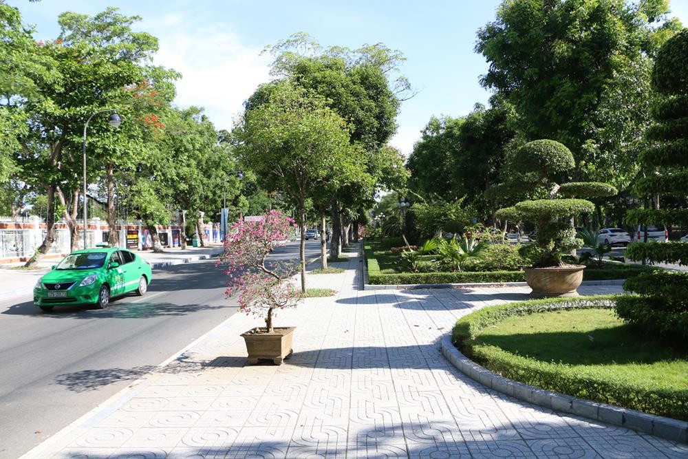 Chăm sóc, cắt tỉa cây xanh và tạo Bulva cho cây xanh góp phần tạo không gian xanh và mỹ quan cho đô thị TP Vinh. Ảnh: Nguyễn Hải