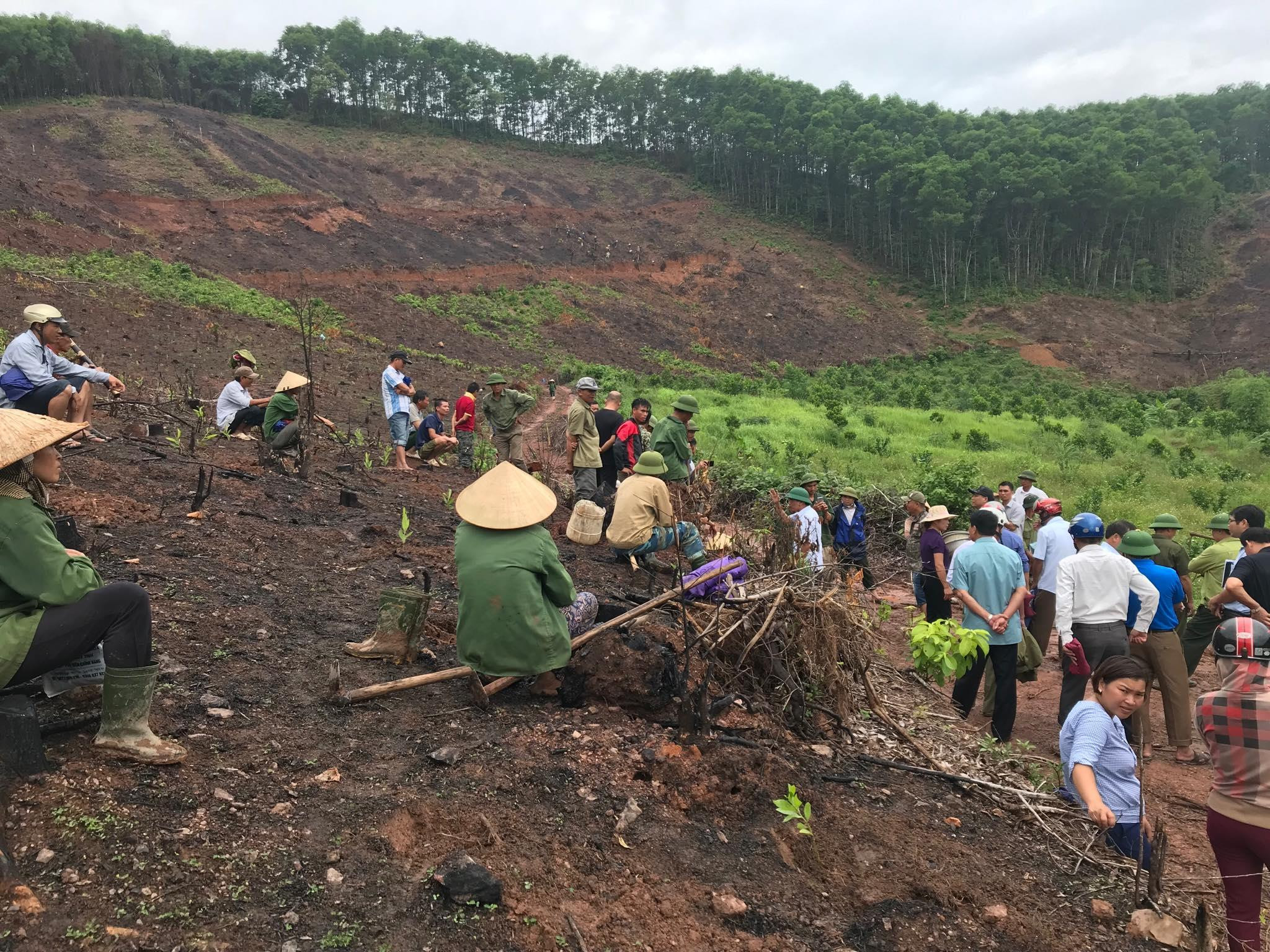 Sáng ngày 2/8/2019, trên lô d7, d8, khoảnh 5, tiểu khu 278 của Lâm trường Đồng Hợp, ông Nguyễn Tiến Cảnh đã có hành vi chiếm đất, huy động đông người trồng cây keo. Ảnh: Huy Nhâm