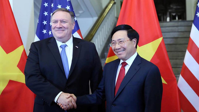 Phó thủ tướng, Bộ trưởng Bộ Ngoại giao Phạm Bình Minh và Ngoại trưởng Mỹ Mike Pompeo tại Hà Nội hồi tháng 2