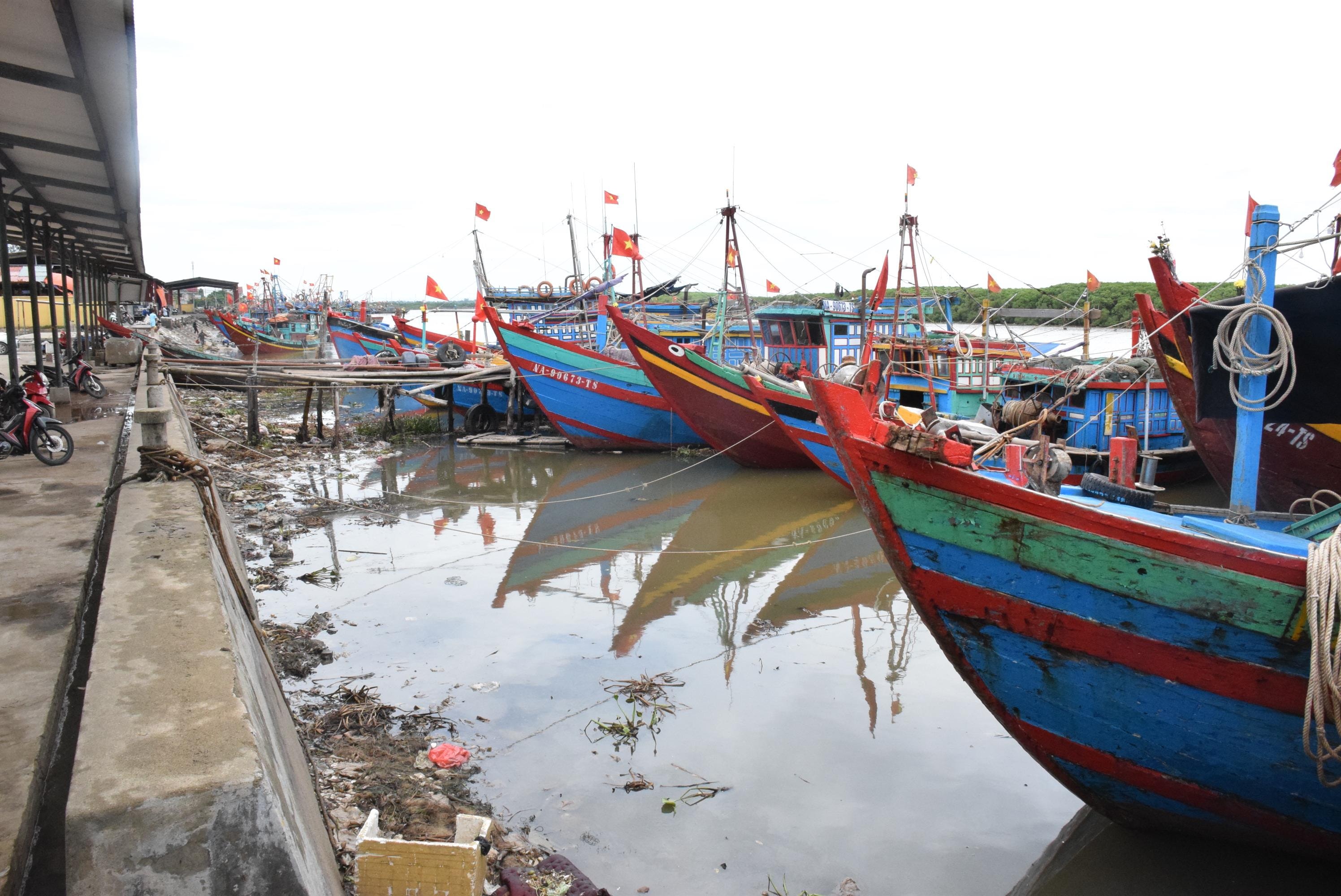 Tàu thuyền của ngư dân huyện Diễn Châu neo đậu tại khu vực cảng cá Lạch Vạn. Ảnh: Xuân Hoàng