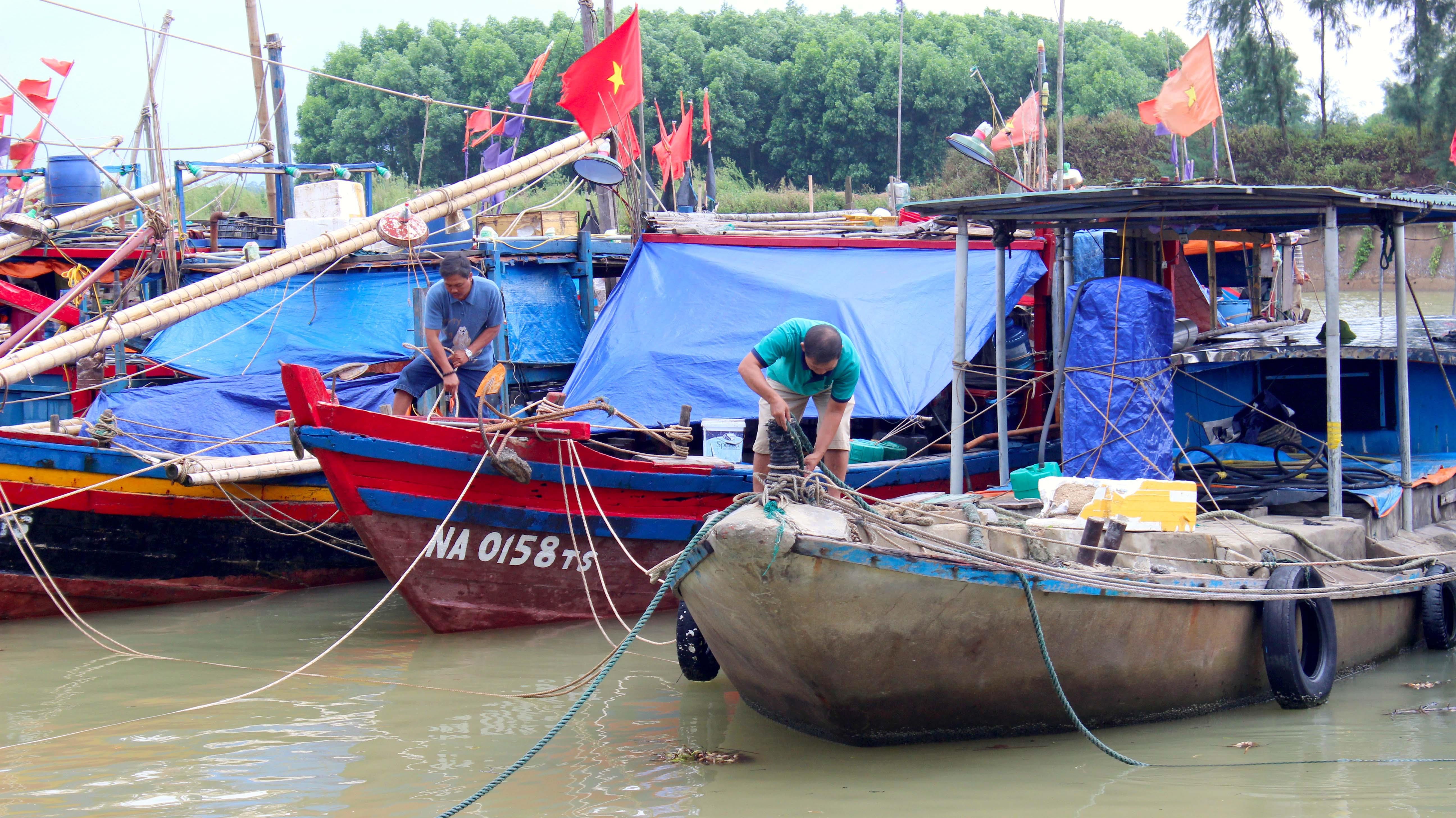 bà con ngư dân Nghệ An vẫn neo đậu tàu ở vị trí an toàn, bởi sau cơn bão số 4 là áp thấp nhiệt đới đang hướng vào biển Đông. Ảnh: Quang An