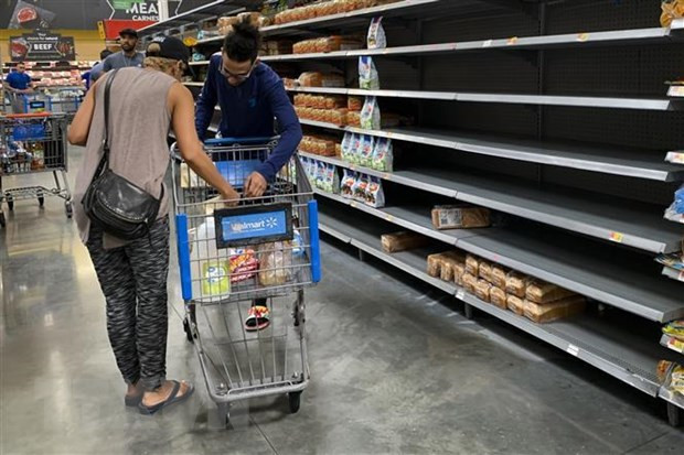 Người dân mua thực phẩm dự trữ, đề phòng bão Dorian đổ bộ, tại siêu thị ở Tây Miami, bang Florida. Ảnh: AFP/TTXVN