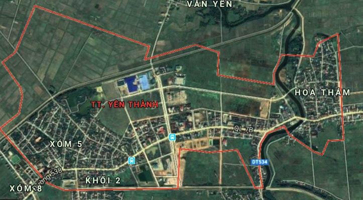 Thị trấn Yên Thành. Minh họa Google Maps