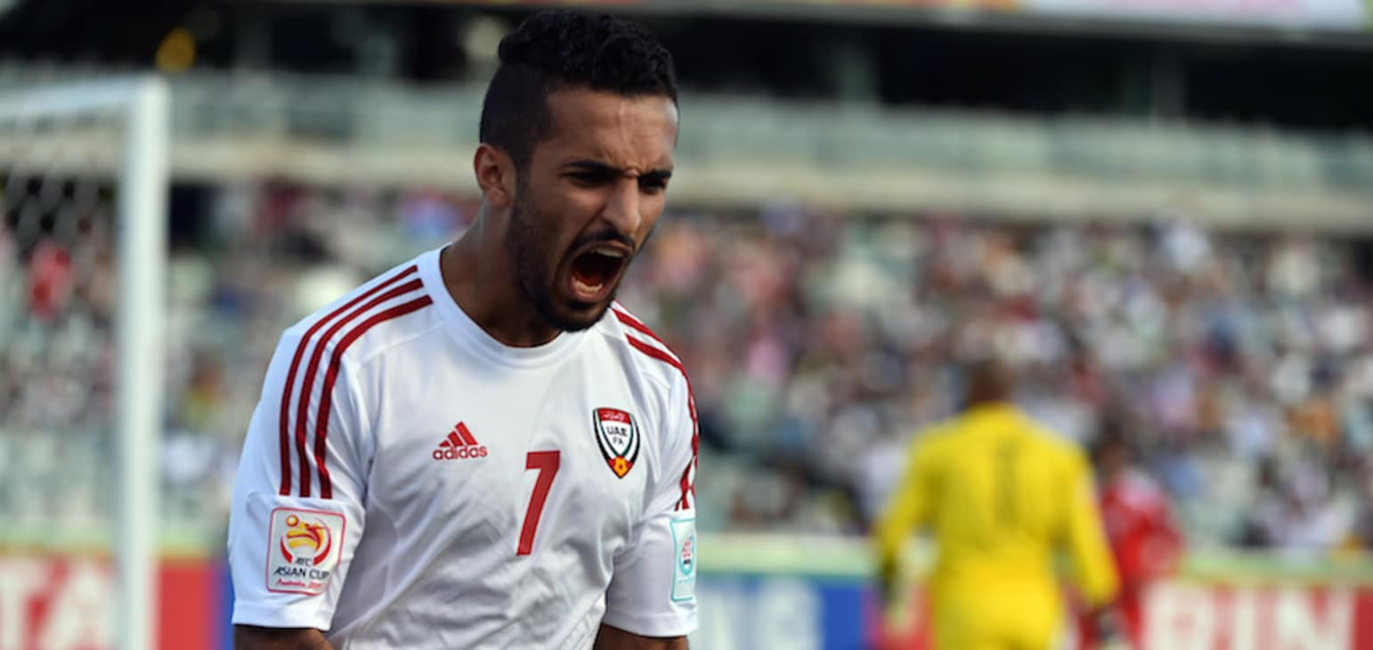 Tiền đạo 28 tuổi Ali Mabkhoot đã lập cú đúp để giúp đội khách lội ngược dòng thắng lại 2-1. Ảnh AFC