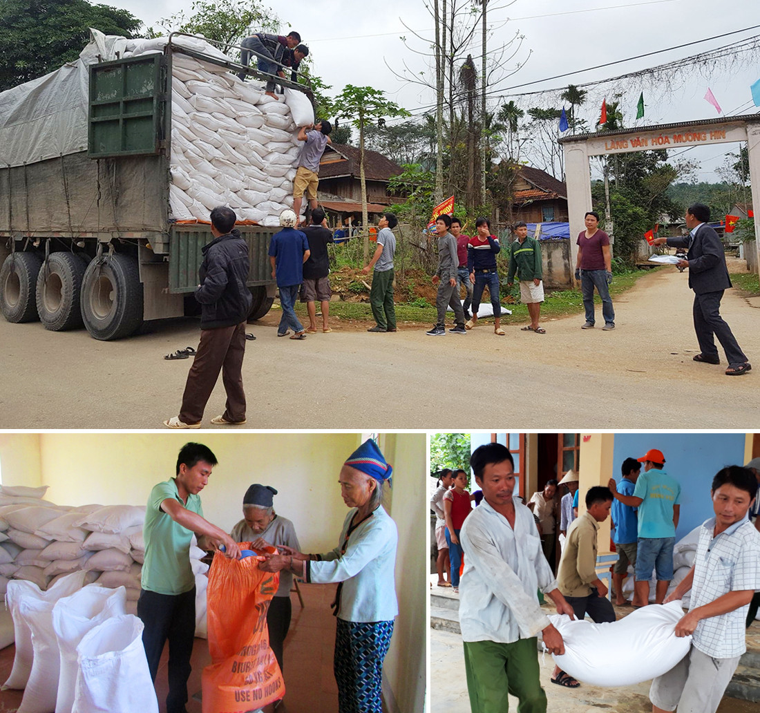 Cục dự trữ Nhà nước khu vực Nghệ Tĩnh cấp phát gạo cho đồng bào nghèo tham gia trồng, chăm sóc, bảo vệ rừng tại xã Thạch Ngàn, huyện Con Cuông. Ảnh tư liệu