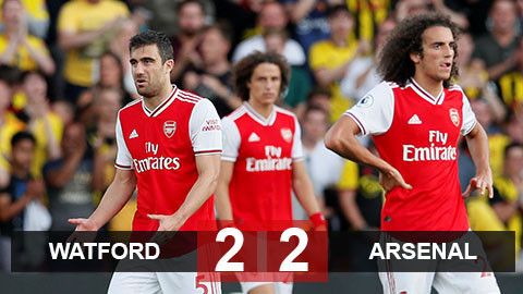 Watford và Arsenal hòa nhau với tỷ số 2-2, một kết quả may mắn dành cho thầy trò Unai Emery.