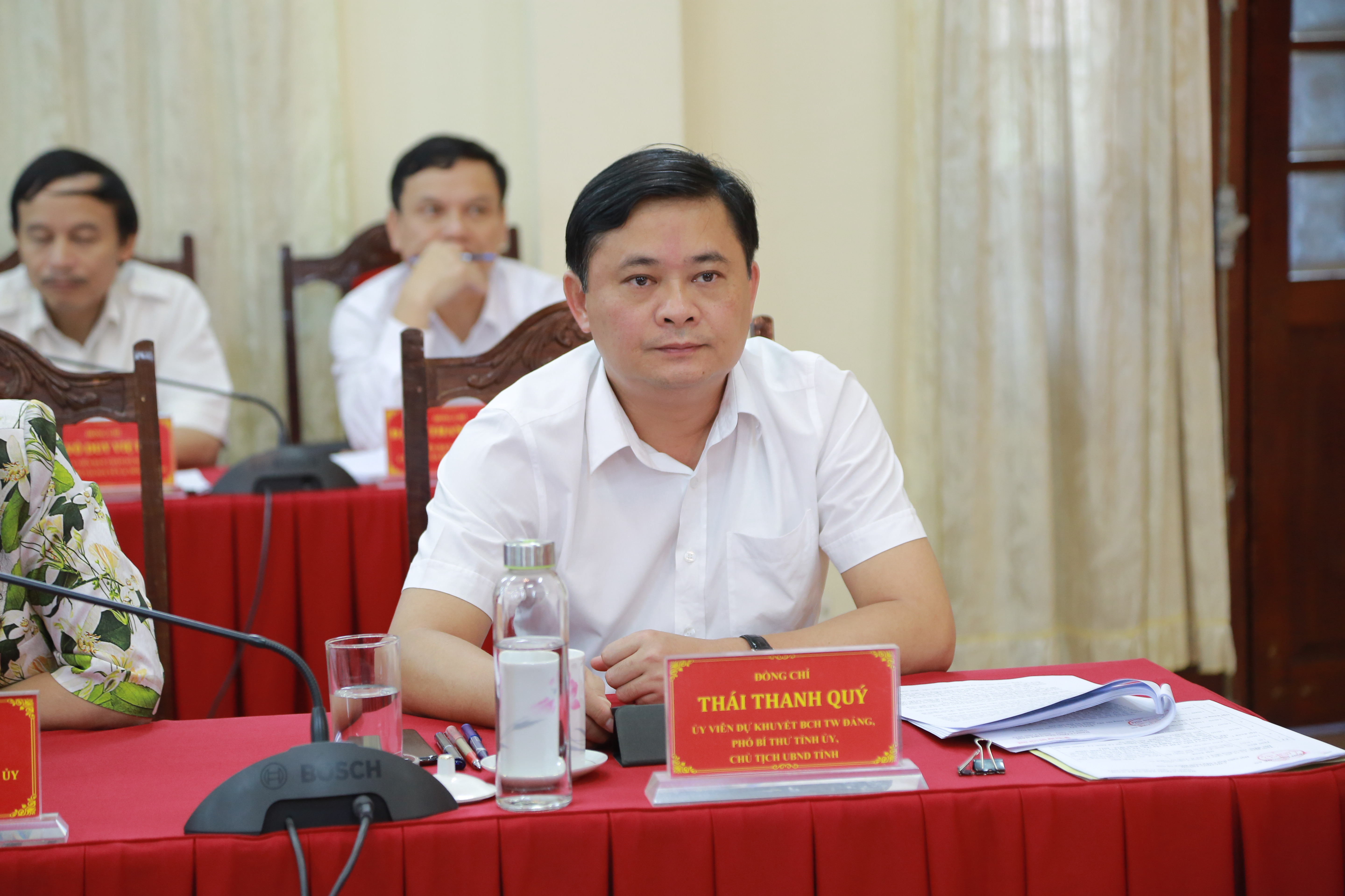 Chủ tịch UBND tỉnh Thái Thanh Quý tham dự hội nghị. Ảnh: Đào Tuấn