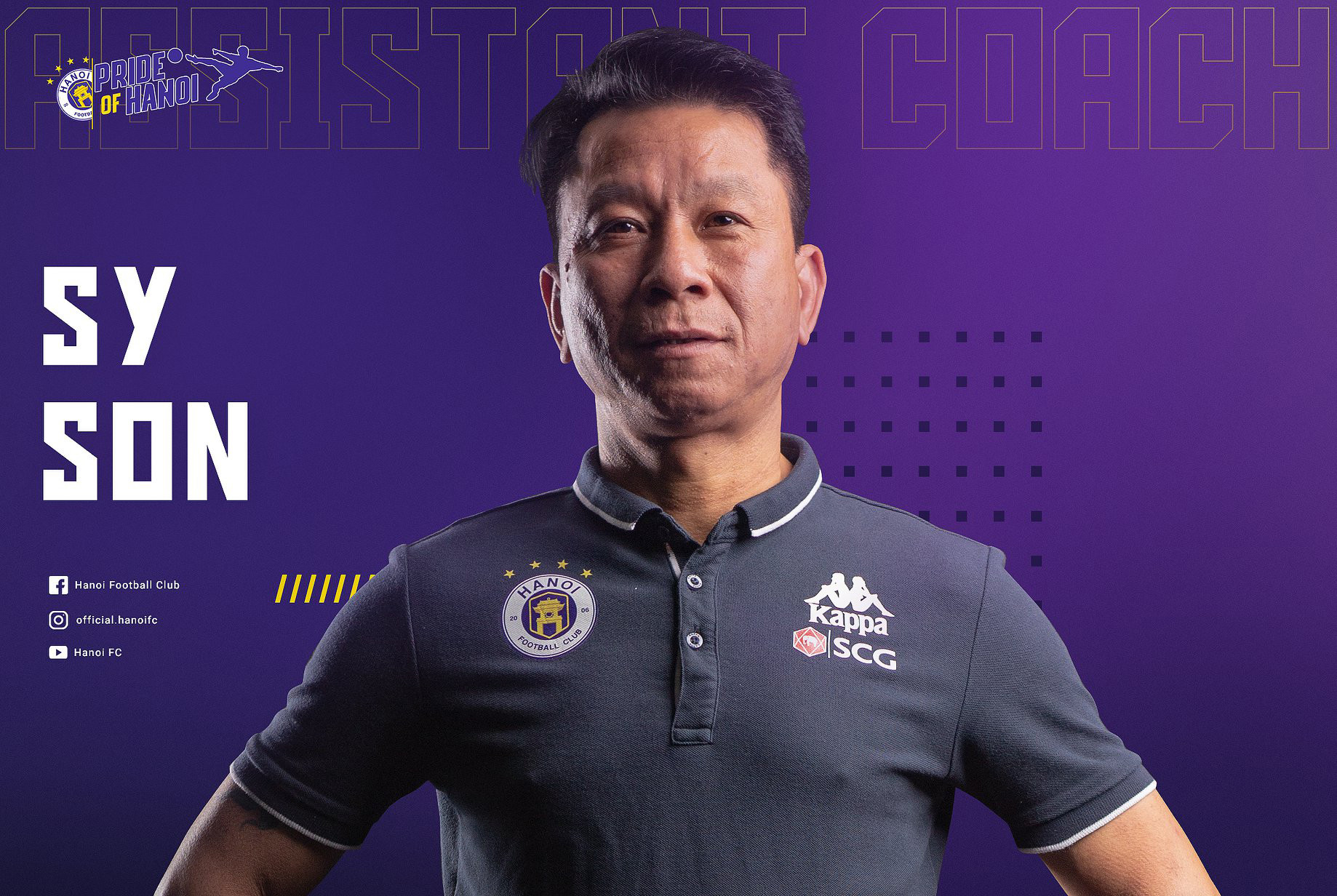 HLV Văn Sỹ Sơn cũng là một người con xứ Nghệ, anh từng là cựu đội trưởng của SLNA thi đấu vị trí hậu vệ. Hiện tại, anh đang là trợ lý đắc lực về chuyên môn của HLV Chu Đình Nghiêm. Ảnh: HNFC