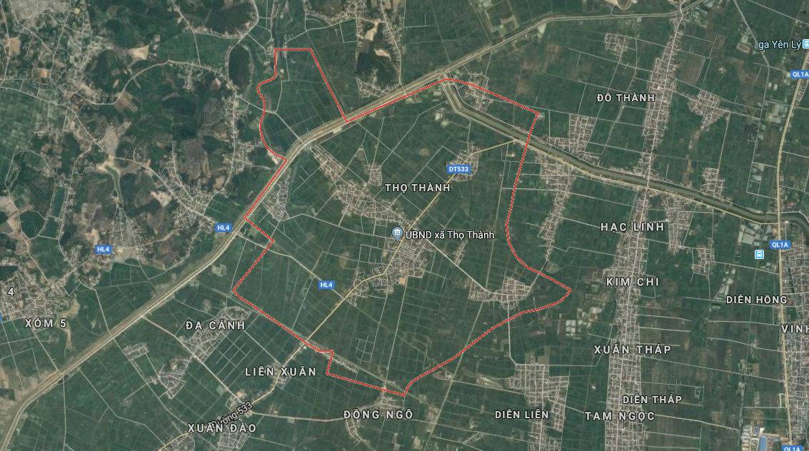 Xã Thọ Thành là xã thuần nông, thuộc địa bàn huyện Yên Thành. Ảnh: Google Maps