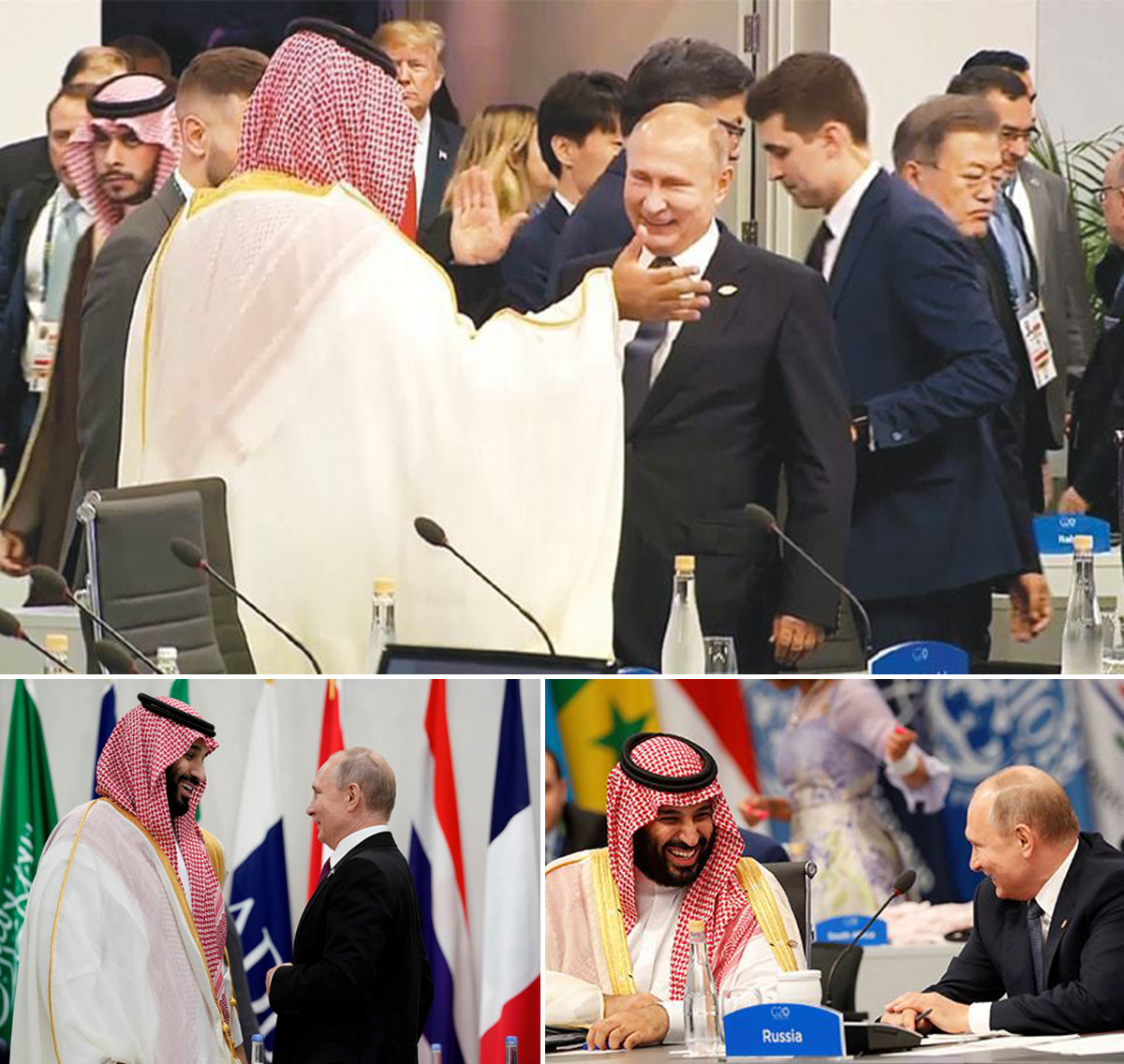 Cú đập tay chào hỏi độc đáo và những hình ảnh thân thiết giữa giữa Tổng thống Nga Vladirmia Putin và Thái tử Mohammed bin Salman tại Hội nghị G20 tại Argentina năm 2018. Ảnh: AFP - Reuters