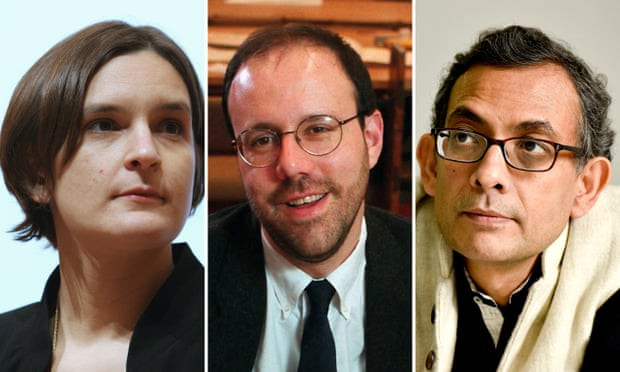 Esther Duflo, Michael Kreme, Abhijit Banerjee - Bộ ba đạt giải Nobel kinh tế 2019. Ảnh Getty